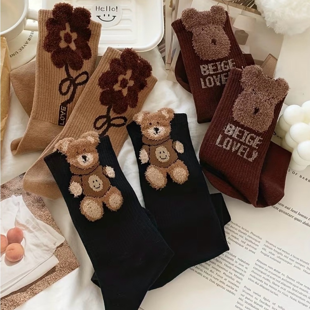 Women's Teddy Bear Print Socks Socks & Hosiery 3 Pairs Comfy Cute Mid Tube Socks